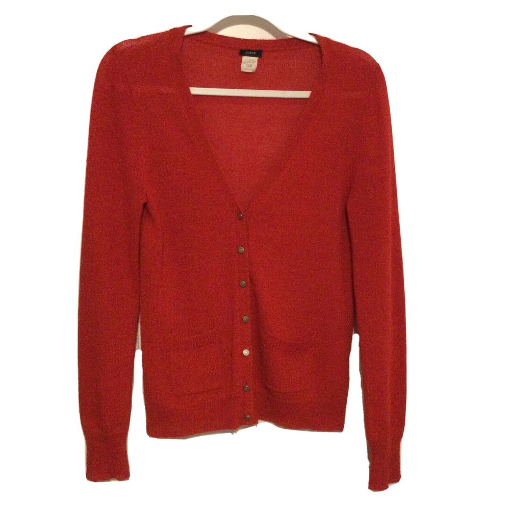 J. Crew Women’s Sweater Cardigan Wool Super Fine Alpaca Acrylic Red Sz Medium